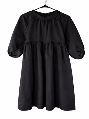 Everlane Black Cotton Mini Dress Shirred Puff Sleeve Casual Size Large
